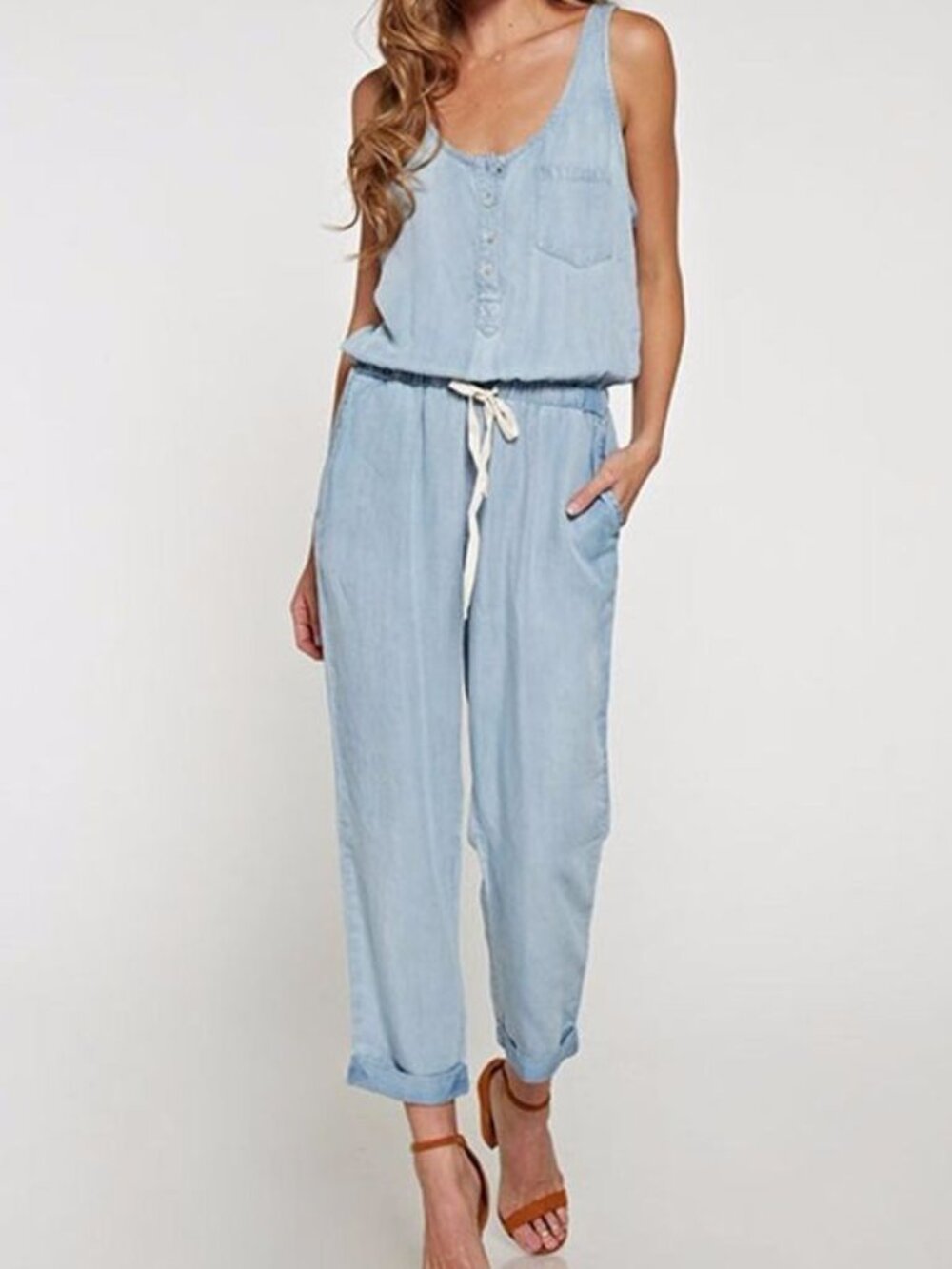 [Love Stitch] Chambray Sleeveless Jumpsuit